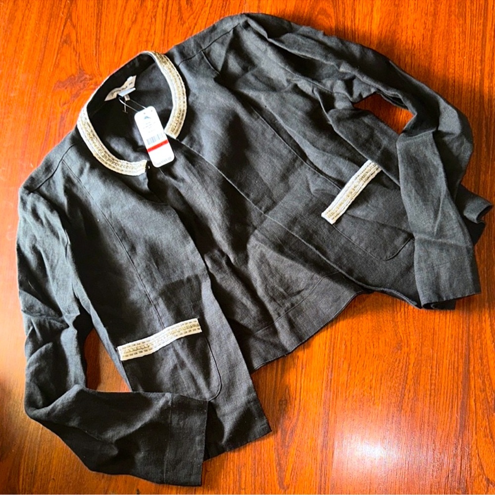 BNWT Tommy Bahama 100% linen Black Jacket with Silver Accents size XS